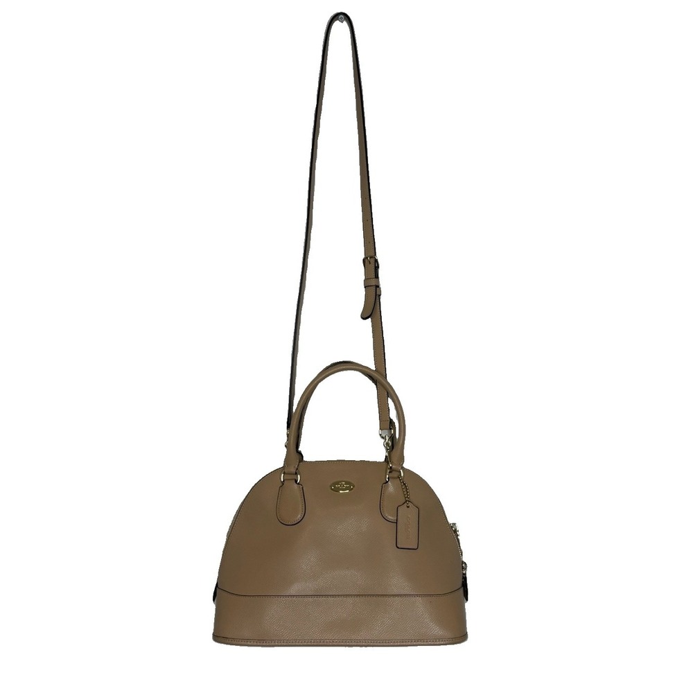 Coach Cora Dome Satchel Cross Grain Leather Crossbody Bag Beige Tan Nude W Strap